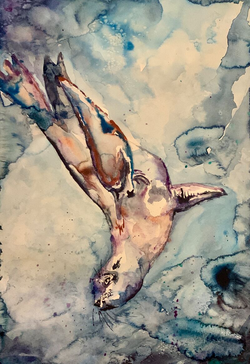 Moderne Kunst (Tierportrait/ Robbe fürs Badezimmer)